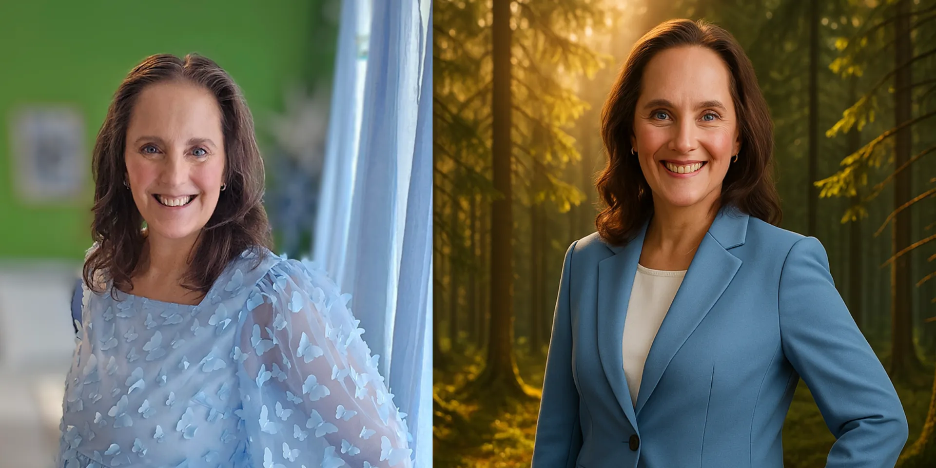 Jämförelse mellan originalfoto och AI-genererad bild av Maria Helgars, exempel på AI-bilder för företag i praktiken