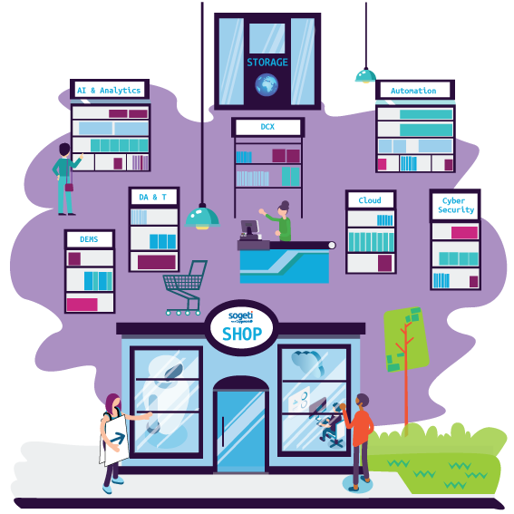 Illustrationer för företag – informativ grafisk illustration för Sogetis shop