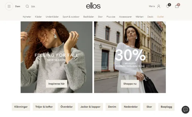 Skärmdump av Ellos hemsida som exempel på persona och målgrupp inom branding för företag